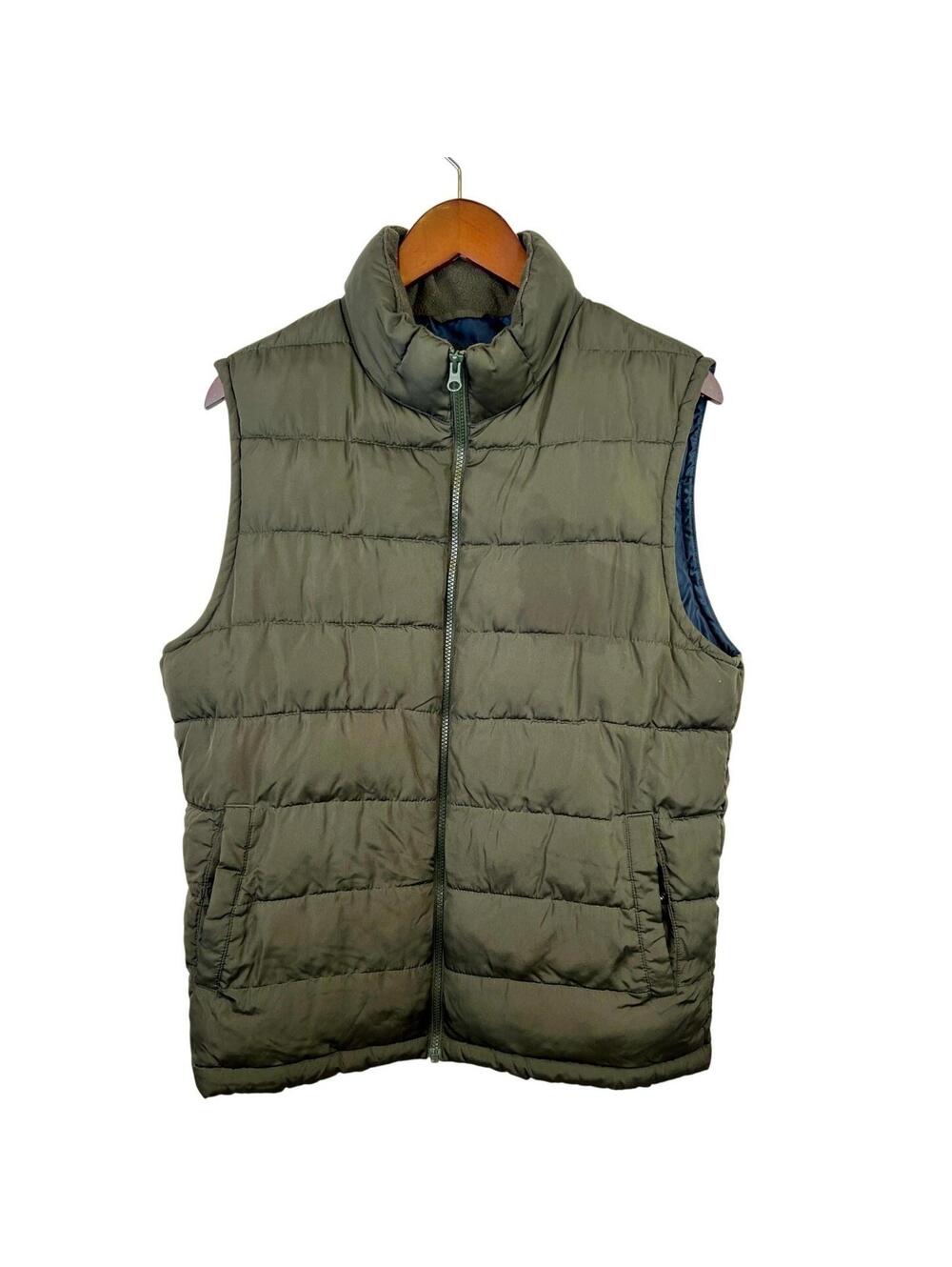 GAP Men's Size Medium Warmest Puffer Vest in Black Grass w/ Snap Pockets